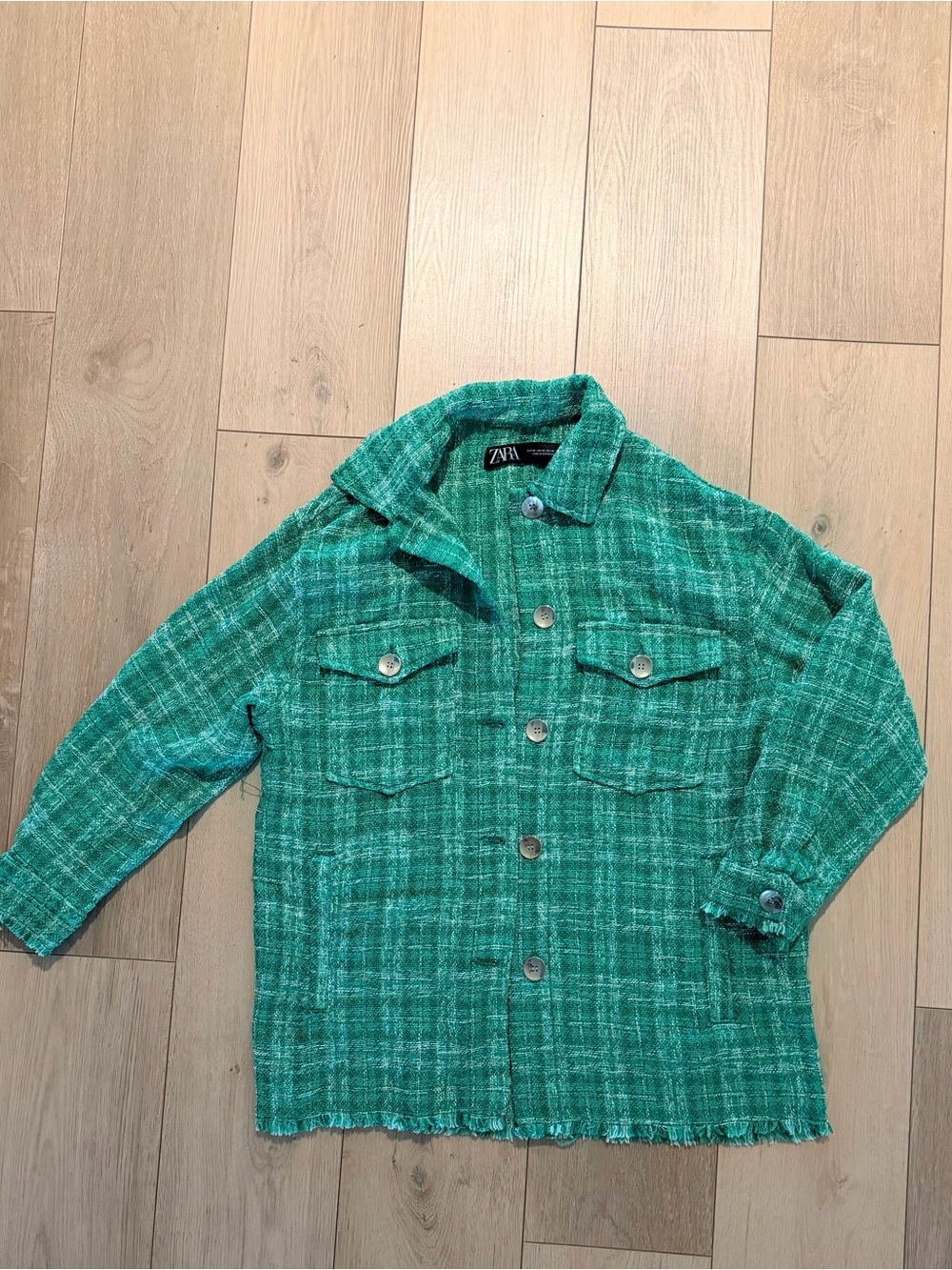 Zara Emerald Green Tweed Shacket